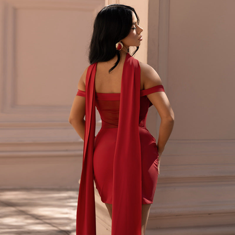 Damen Sexy Minikleid mit transparentem Oberteil und lässigem Drapierungseffekt R&B