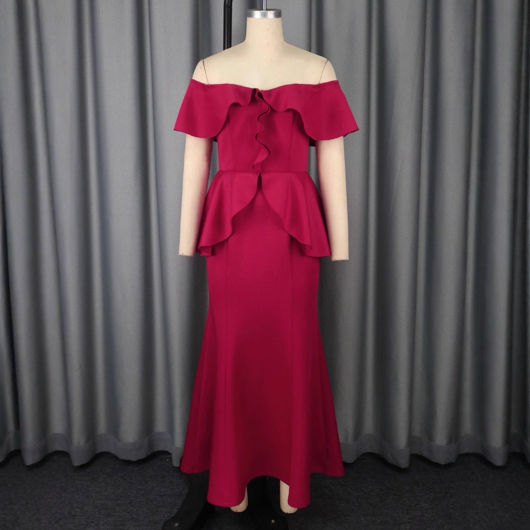 Damen Elegantes Abendkleid mit schulterfreien Rüschen R&B