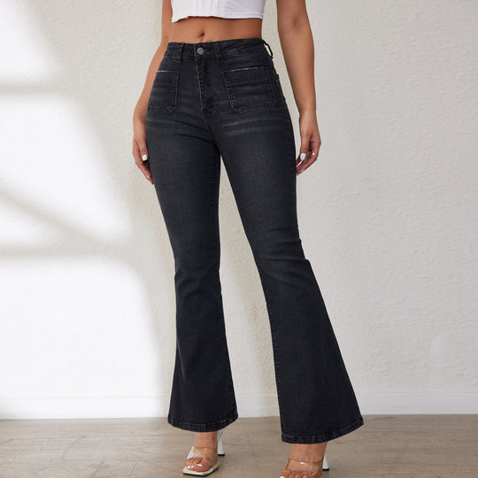 Damen Flared Jeans mit hohem Bund und seitlichen Taschen R&B