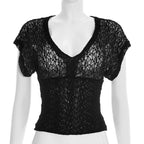 Damen Elegantes Spitzenoberteil mit V-Ausschnitt und weitem Schnitt R&B
