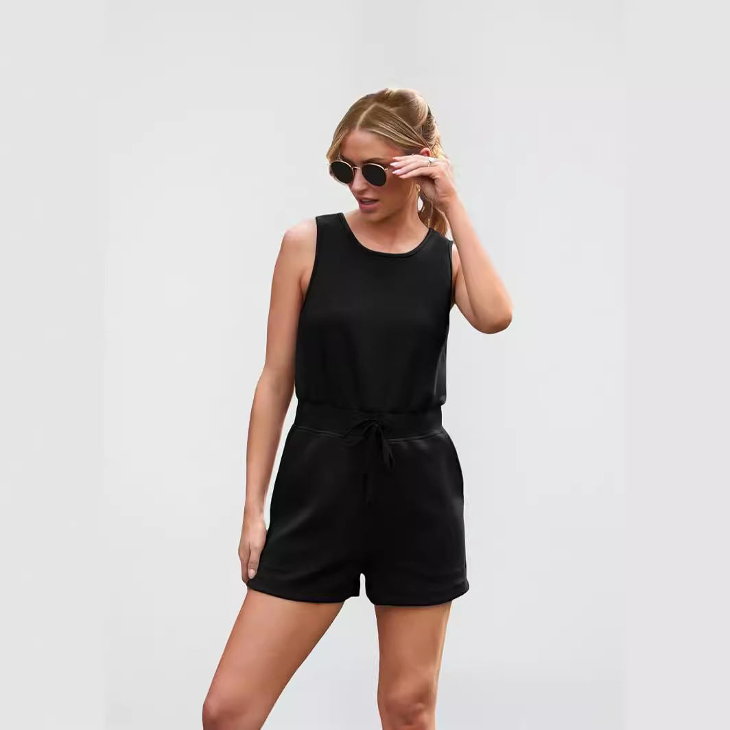 Damen Bequemer Kurzoverall mit seitlichen Taschen und verstellbarem Bund R&B