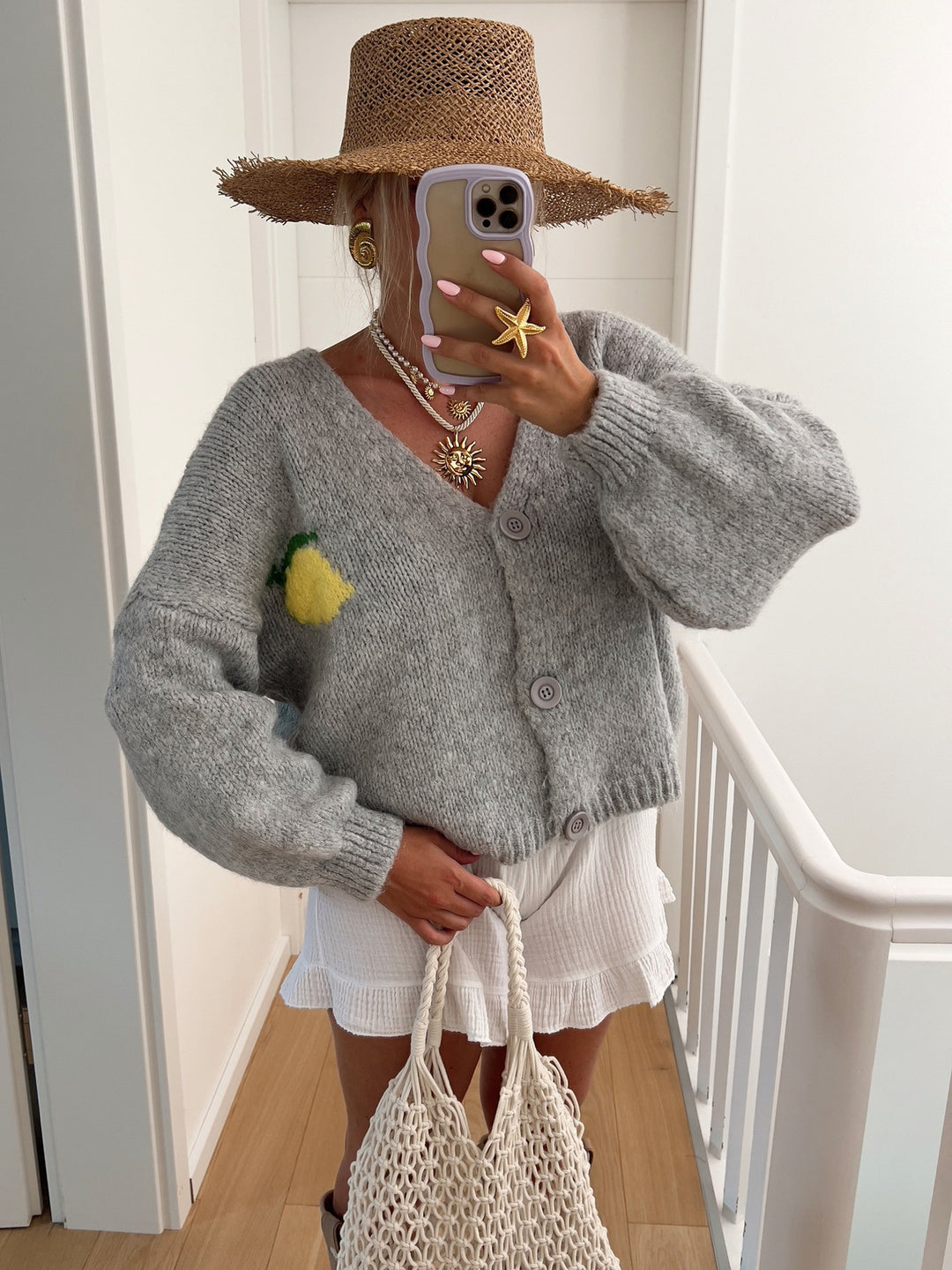 Damen Grobstrick Cardigan mit fröhlichem Motiv R&B