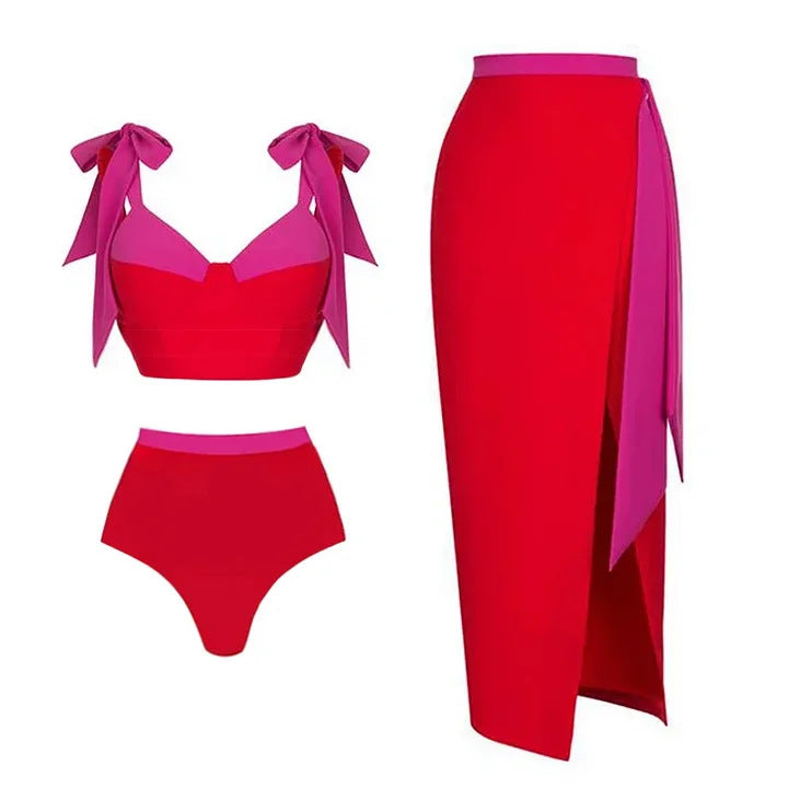 Damen hochtailliertes Bikiniset mit Wickelrock R&B