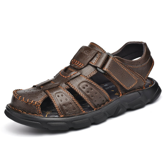 Herren Ledersandalen mit verstellbarem Klettverschluss und rutschfester Sohle R&B