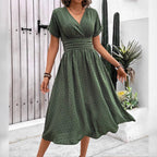Damen Midikleid mit V-Ausschnitt und Taillenakzent R&B