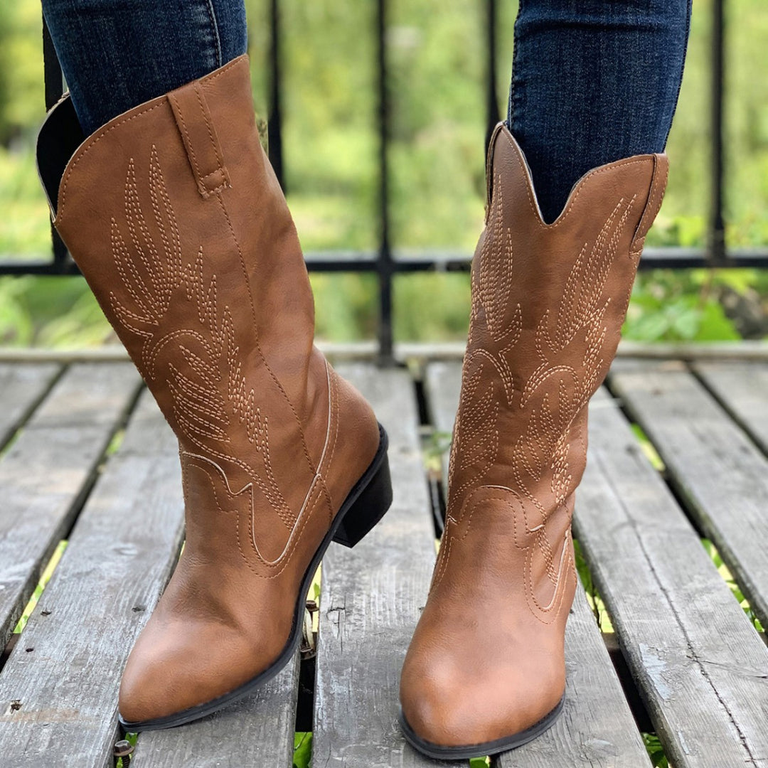 Damen Cowboy-Stiefel mit hohem Absatz und kunstvollen Stickereien R&B