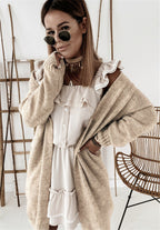 Damen Oversized Strickmantel mit lässigem V-Ausschnitt und luftiger Maschenstruktur R&B
