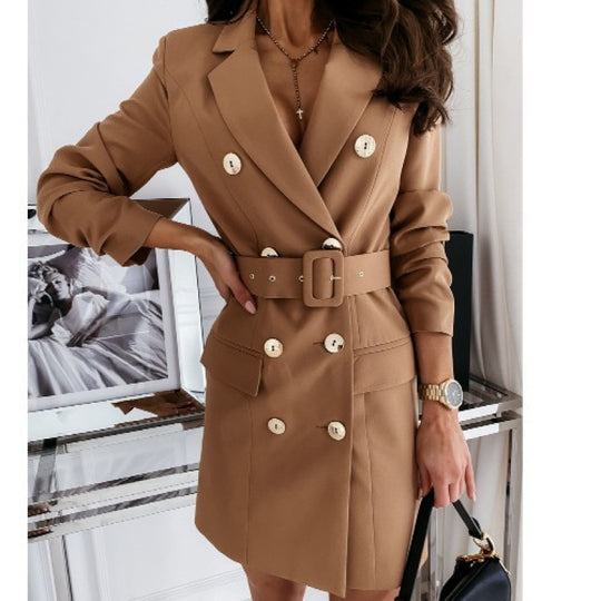Damen doppelt knopf-beschichtetes Gürtel Mini Blazer Kleid R&B