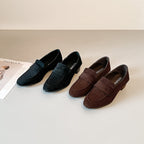 Damen modische Wildleder-Mokassins mit bequemem Blockabsatz R&B