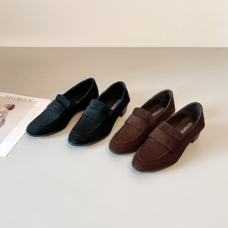 Damen modische Wildleder-Mokassins mit bequemem Blockabsatz R&B