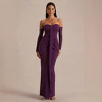 Damen trägerloses Abendkleid mit langen Ärmeln und raffinierten Rüschendetails EB
