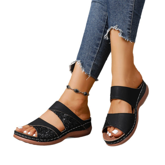 Damen Sandalen mit schimmernden Glitzer-Akzenten und komfortablem Fußbett R&B