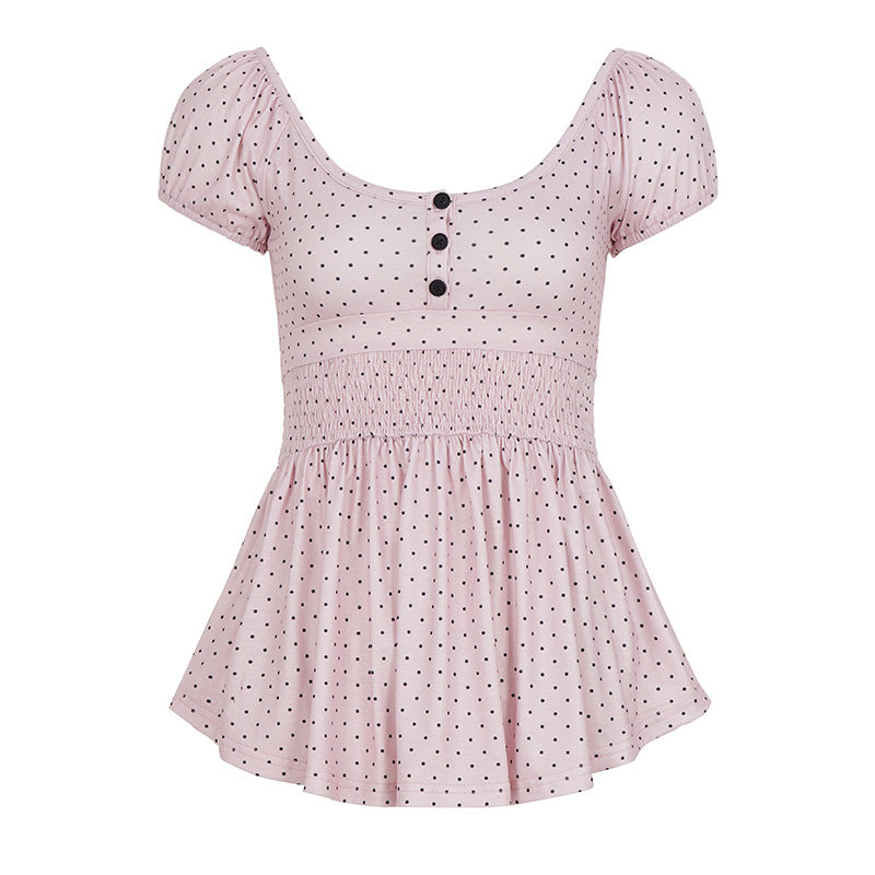 Damen Verspieltes Polka Dots Oberteil mit Rüschen und Knopfleiste R&B