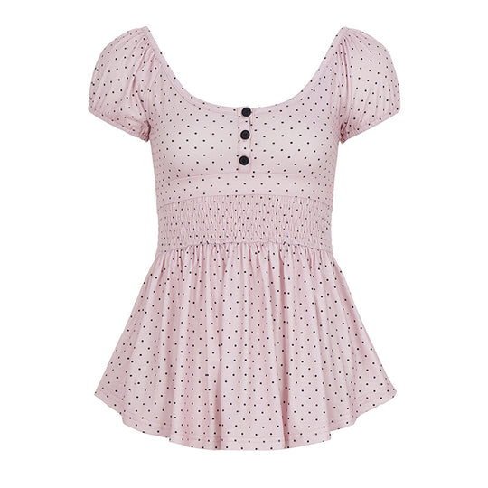 Damen Verspieltes Polka Dots Oberteil mit Rüschen und Knopfleiste R&B