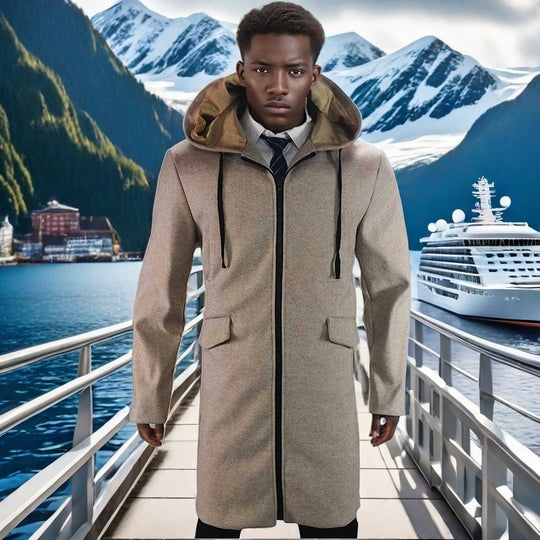 Herren eleganter Parka mit Kapuze und praktischen Taschen R&B