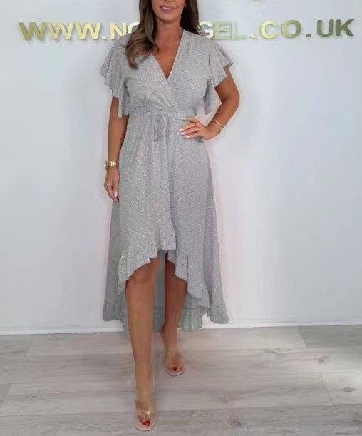 Damen Wickelkleid mit voluminösen Rüschensäumen und tailliertem Schnitt R&B