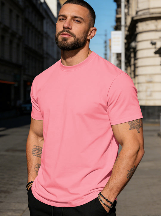 Herren nan körperbetontes hochwertiges Baumwollshirt mit Rundhalsausschnitt R&B