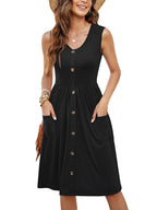 Damen Knielanges Sommerkleid mit Knopfdetails und praktischen Taschen R&B