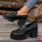 Damen Blockabsatz-Schuhe mit markanter Sohle und modischen Schnallen R&B