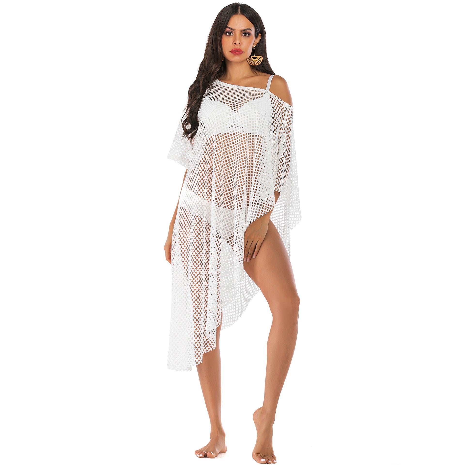 Damen lässiger Netz-Strandüberwurf mit asymmetrischem Schnitt R&B