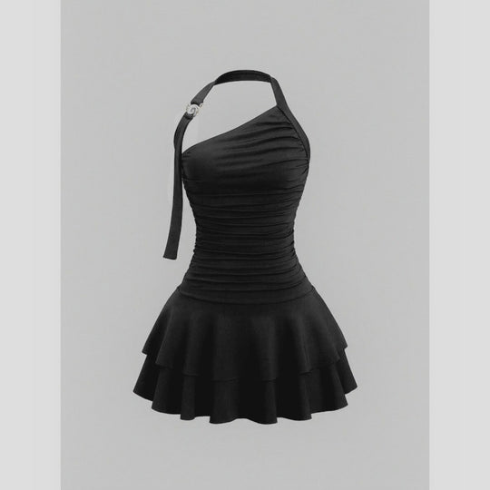 Damen asymmetrisches Wickelkleid mit gerafftem Design R&B
