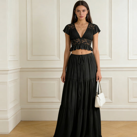 Damen Lässiges Maxi-Kleid mit eleganter Raffung und cropped Top R&B