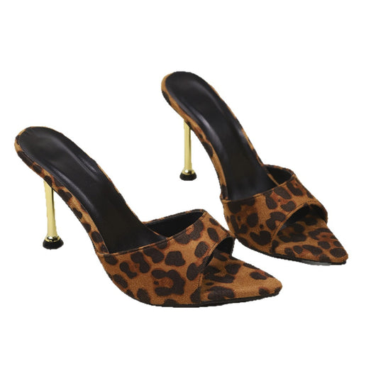 Damen High Heel Pantoletten mit Leopardenmuster R&B