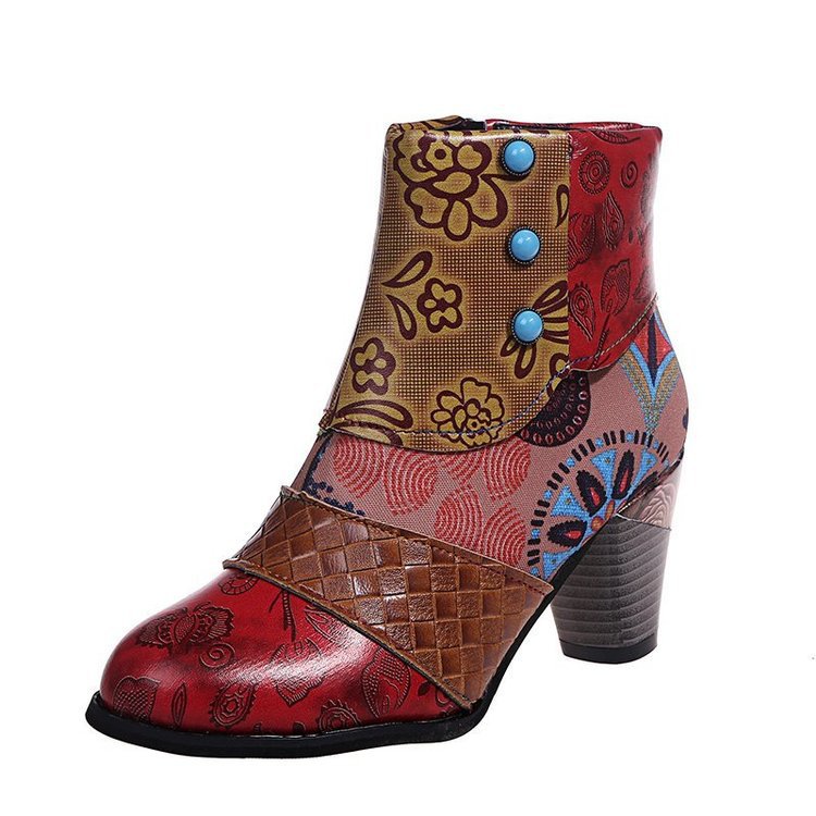 Damen Elegante Stiefeletten mit floralen Mustern und dekorativen Knöpfen R&B