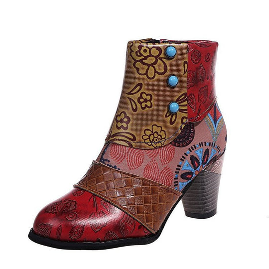 Damen Elegante Stiefeletten mit floralen Mustern und dekorativen Knöpfen R&B