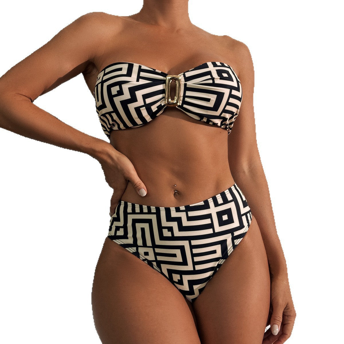 Damen Bandeau-Bikini mit geometrischem Design R&B