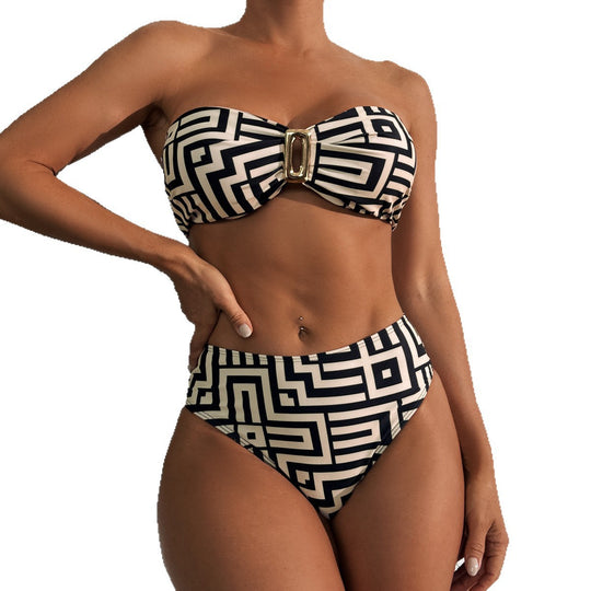 Damen Bandeau-Bikini mit geometrischem Design R&B
