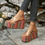 Damen Plattform-Sandalen mit transparenter Riemen und buntem Streifendesign R&B