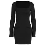 Damen Elegantes Kostümkleid mit Quadrat-Ausschnitt und langen Ärmeln R&B