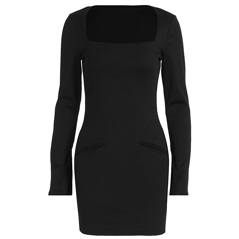 Damen Elegantes Kostümkleid mit Quadrat-Ausschnitt und langen Ärmeln R&B
