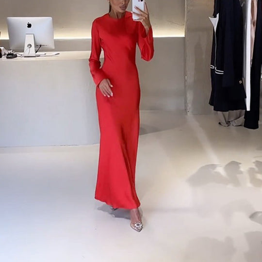 Damen elegantes Maxikleid mit schickem Stehkragen und langem Schnitt R&B