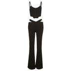 Damen Trendiges Set aus Crop-Top mit Knopfdetails und Flared-Hosen R&B
