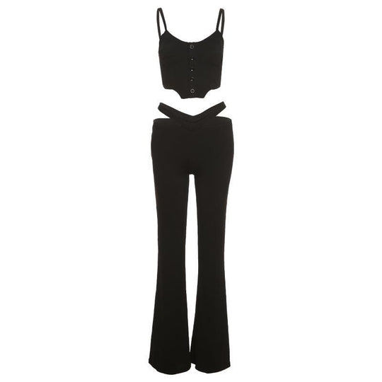 Damen Trendiges Set aus Crop-Top mit Knopfdetails und Flared-Hosen R&B
