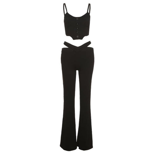 Damen Trendiges Set aus Crop-Top mit Knopfdetails und Flared-Hosen R&B