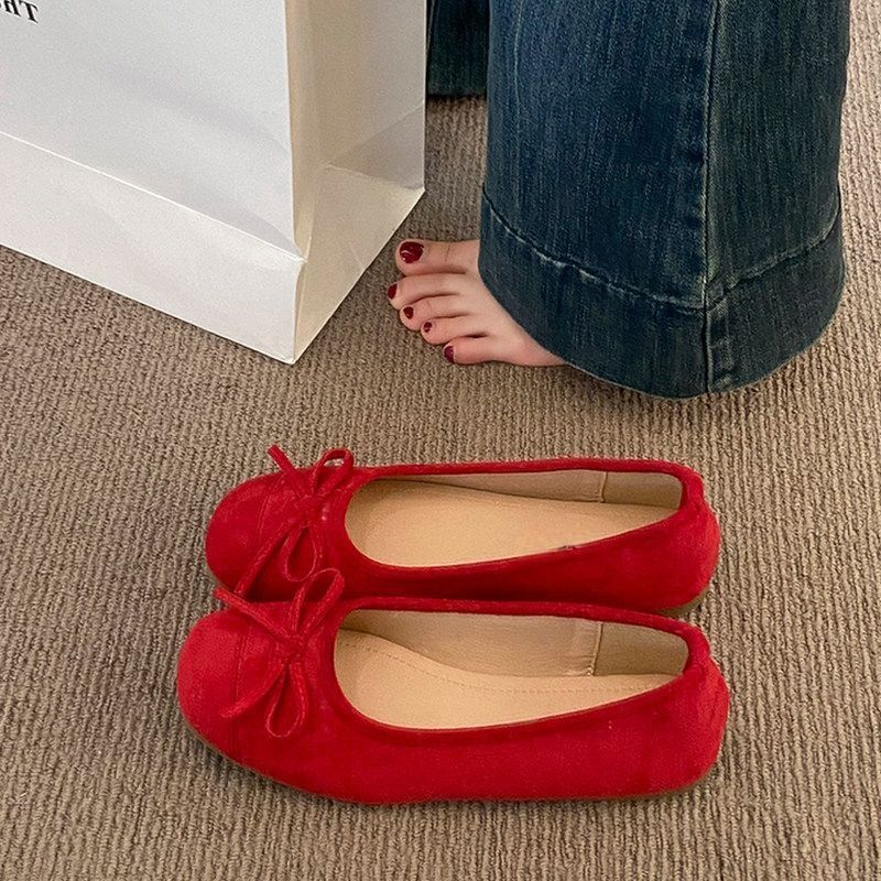 Damen flache Ballerinas mit glänzender Oberfläche und dekorativem Schleifenelement R&B