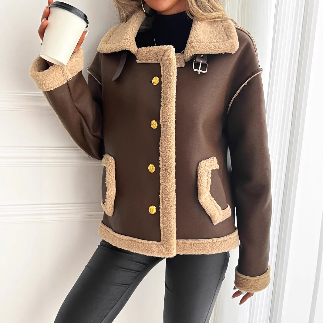 Damen Kurzjacke mit Kunstfellbesatz und praktischen Taschen R&B