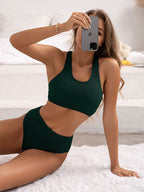 Damen Sport Bikini-Set mit hohem Taillenschnitt und strukturiertem Oberteil R&B