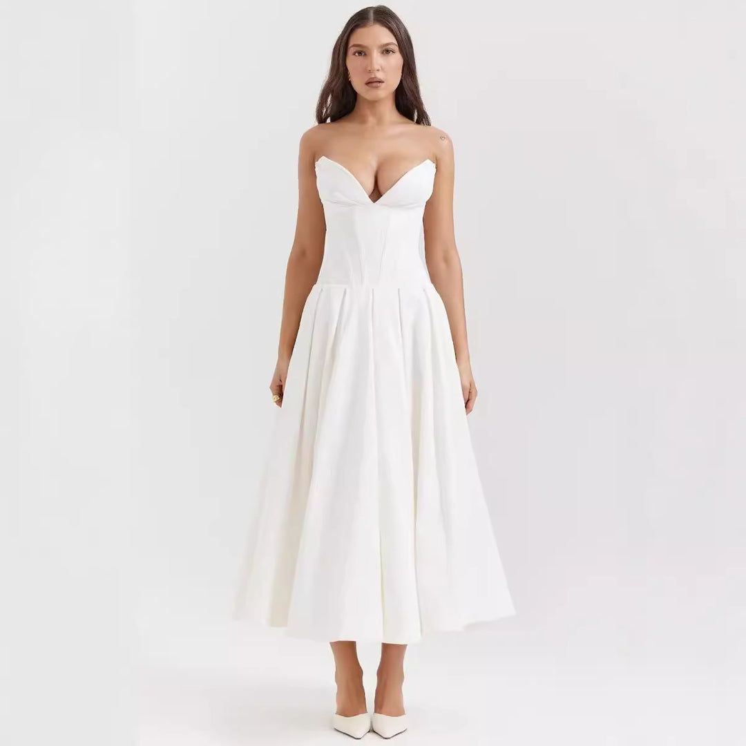 Damen Abendkleid mit herzförmigem Ausschnitt und fließendem Rock R&B