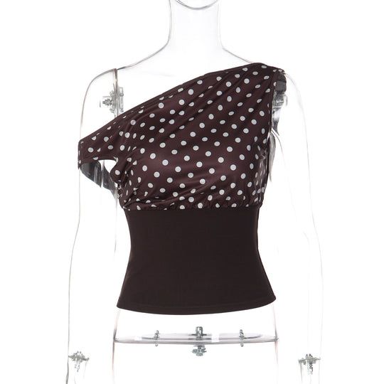 Damen Asymmetrisches Polka-Dot Oberteil R&B