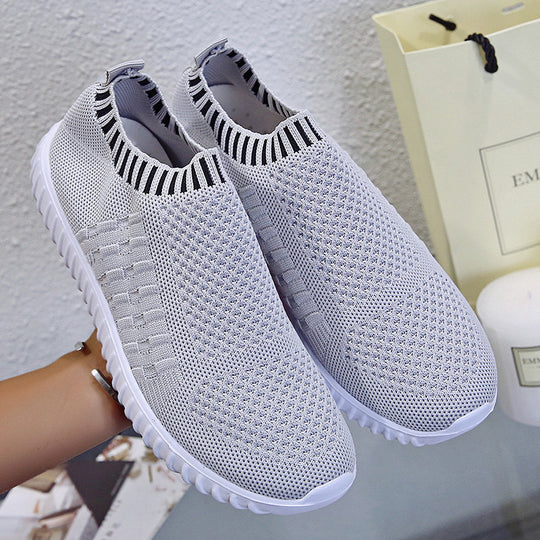 Damen atmungsaktive Slip-On Sneakers mit flexiblem Strickdesign R&B
