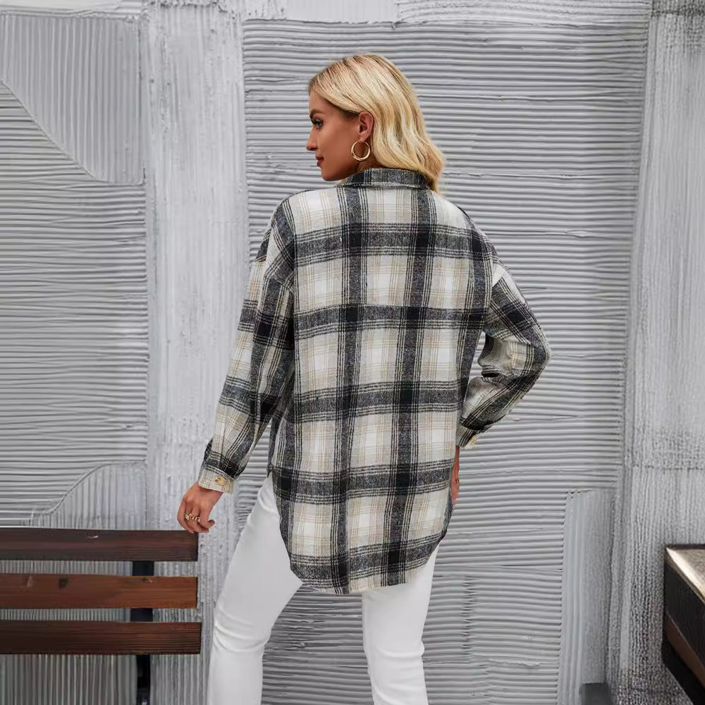 Damen Karierte Overshirt-Jacke aus weichem Flanell R&B