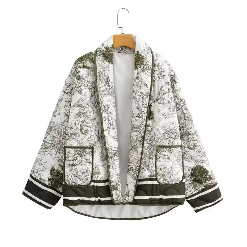Damen Steppjacke mit floralem Design und eleganten Taschen R&B