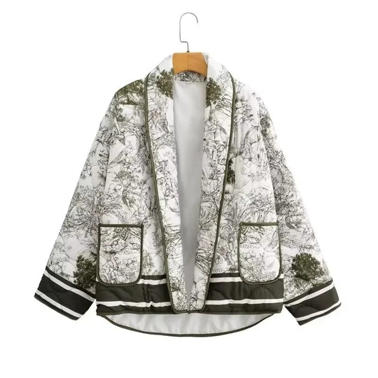 Damen Steppjacke mit floralem Design und eleganten Taschen R&B