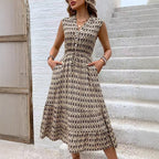 Damen Maxikleid mit Knopfleiste und elastischer Taille R&B