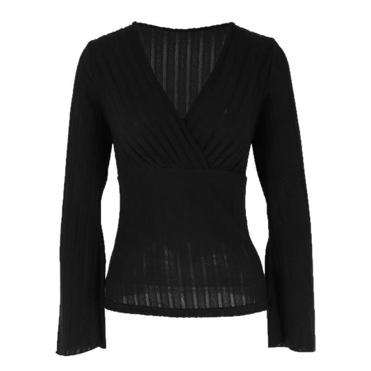 Damen elegantes Wickeloberteil mit Rippstrick und gedrilltem Design R&B