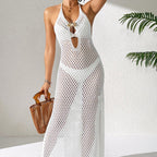 Damen eleganter Cropped-Strandüberwurf aus Netzmaterial R&B